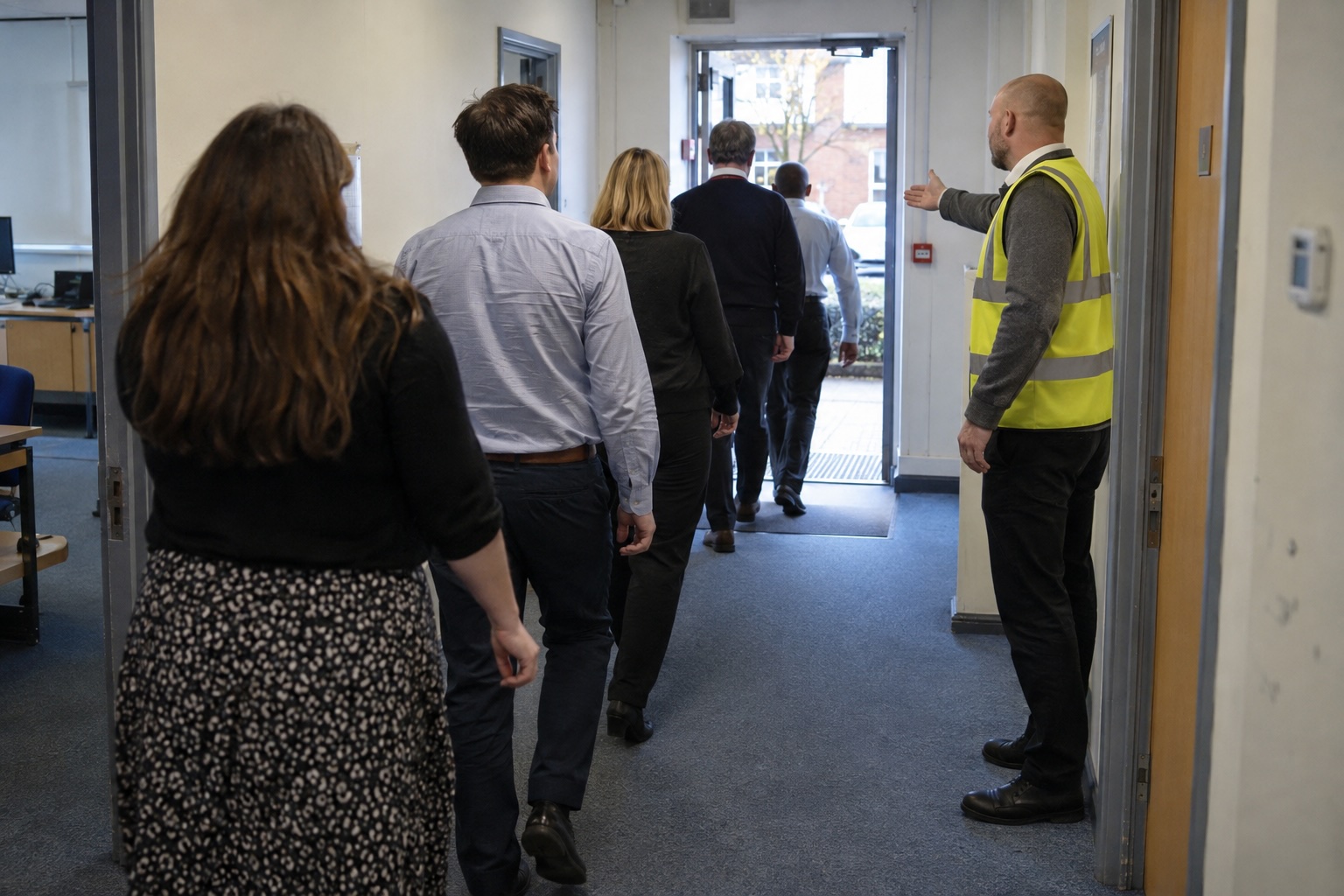 Fire drill in workplace