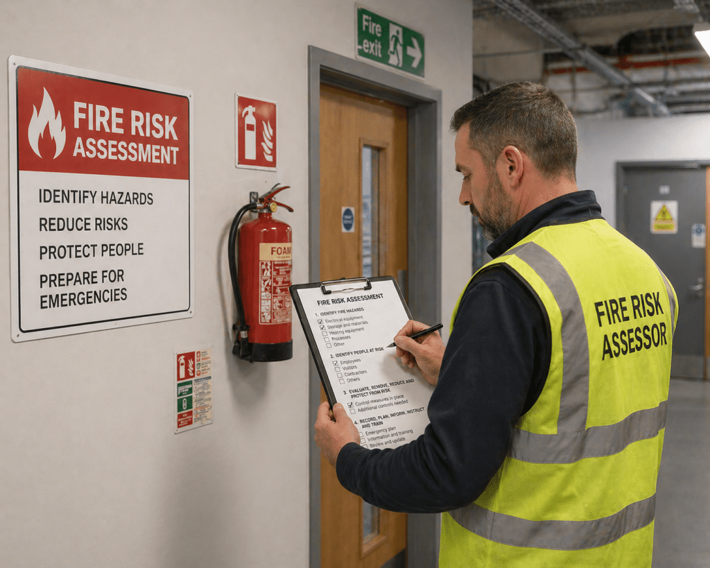 Image of a man conducting a fire risk assessment
