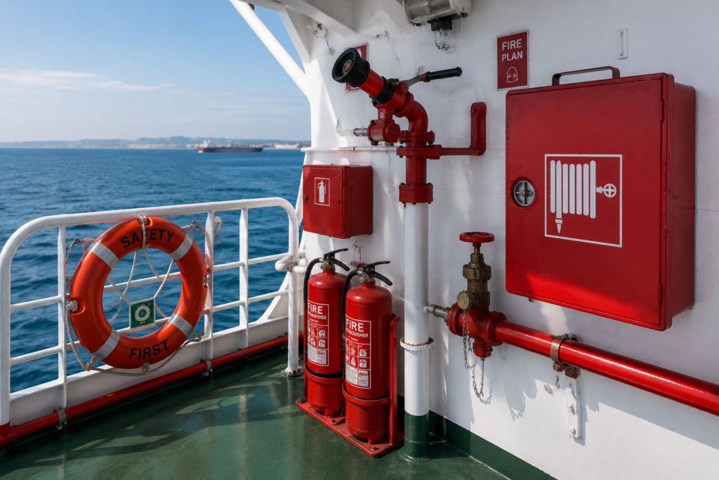 Boat with fire protection products